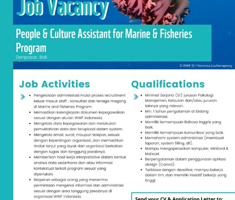 Job Vacancies for WWF People & Culture Asistant for Marine & Fisheries Program