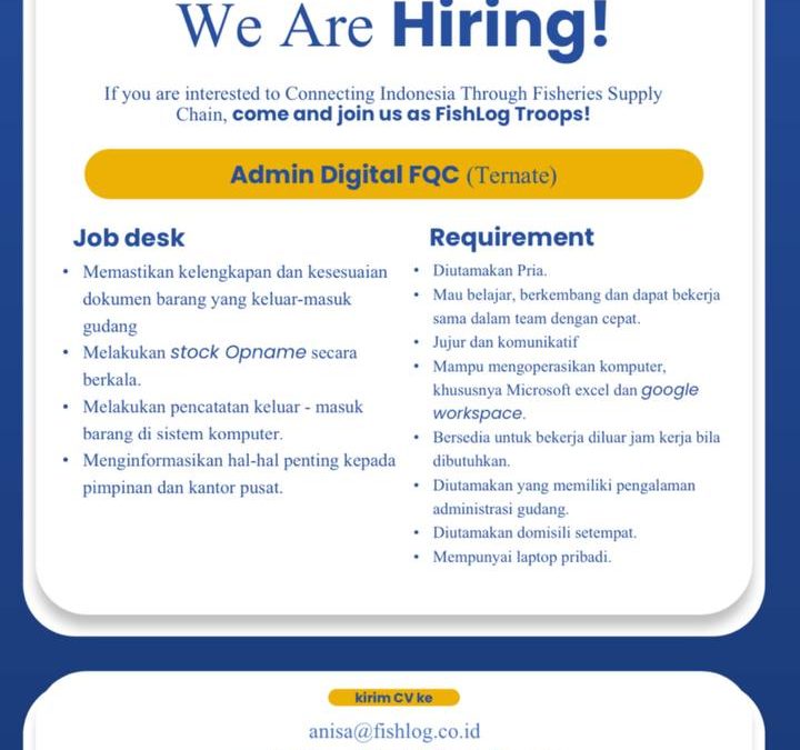 Job Vacancies for Admin Digital FQC FishLog