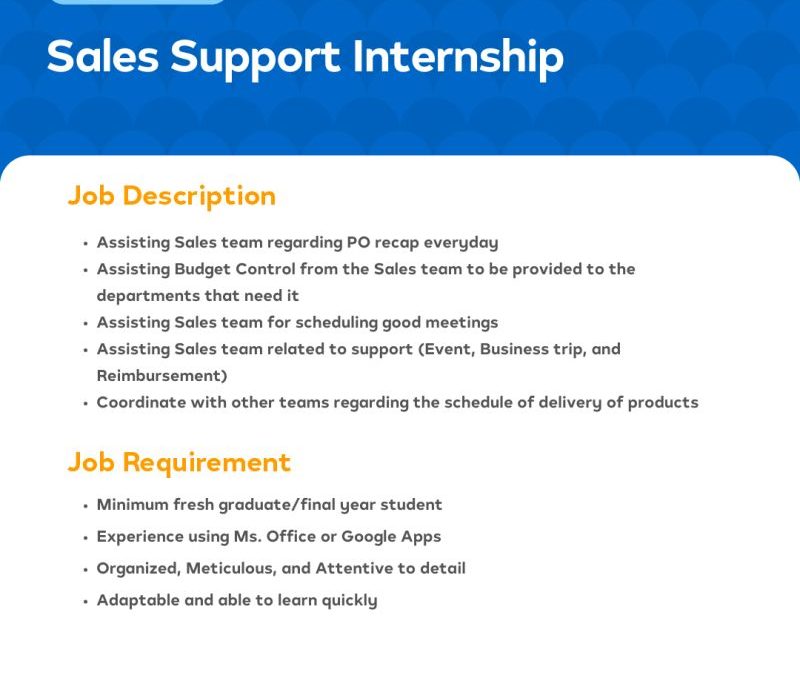 Lowongan Pekerjaan Sales Support Internship PT Aruna