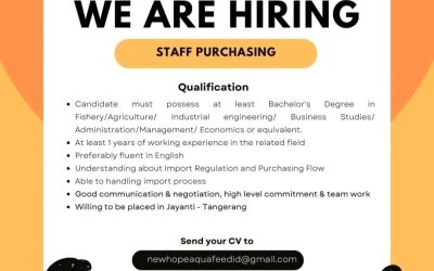 Job vacancy for Fisheries Bachelor (Purchasing Staff – PT. New Hope Aqua Feed Indonesia)